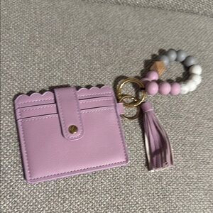 Lavender Card Holder with Beaded Keychain wristlet